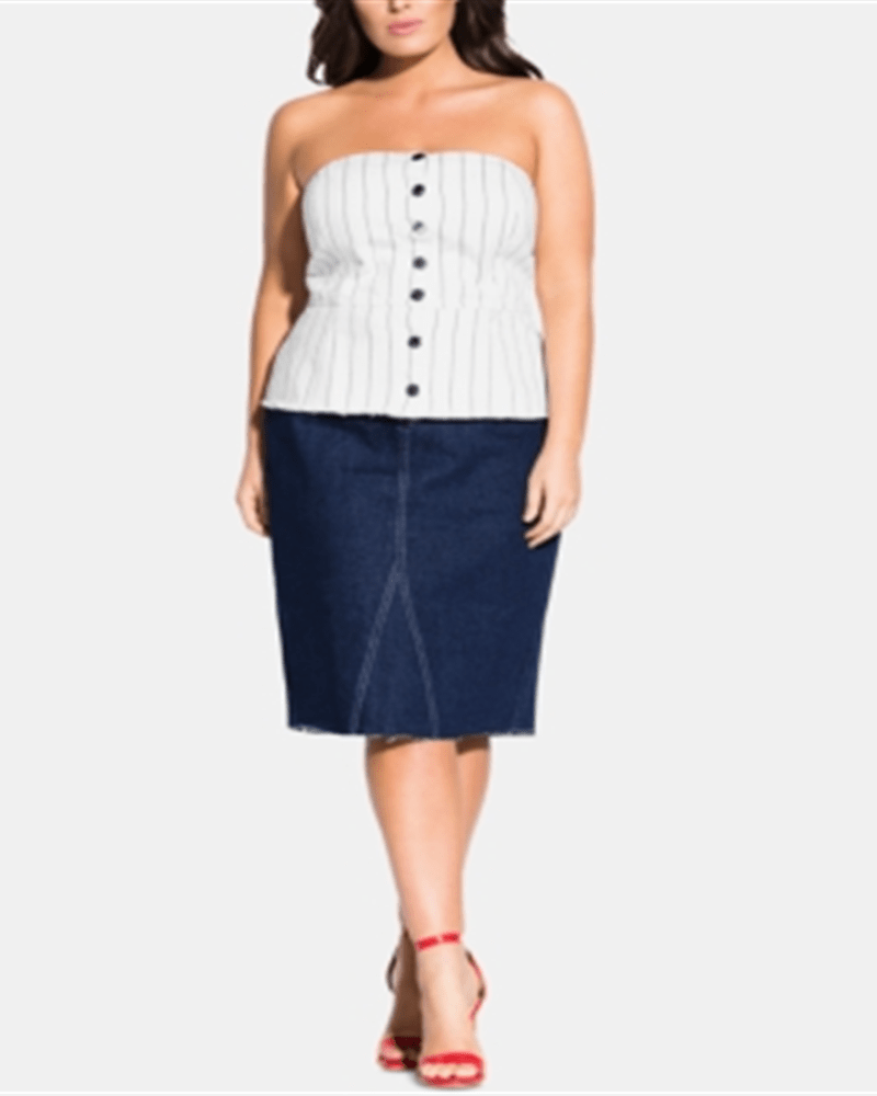 Front of a model wearing a size 18W City Chic Women's Trendy Plus Sweet Stripe Corset Top White Size 18W in White by City Chic. | dia_product_style_image_id:311347